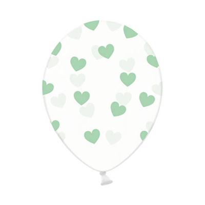 Ballonnen transparant met mintgroene hartjes Ballonnen transparant met mintgroene hartjes