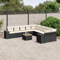 11-delige Loungeset met kussens poly rattan zwart - thumbnail