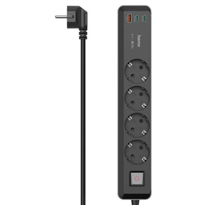 Hama Stekkerdoos 4-voudig USB-C/A 65W PD Schakelaar 1,4 M Zwart/grijs
