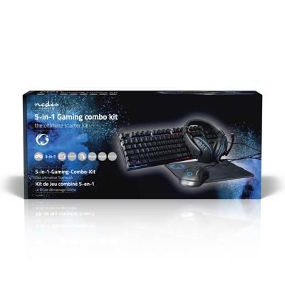 Nedis Gaming Combo Kit | 5-in-1 | Toetsenbord, Koptelefoon, Muis en Muismat | Zwart | QWERTY | US Internationaal - GCK51110BKUS