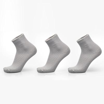 3 paren van bamboe Fiber mannen dubbele naald donkere bloem kleine vierkante sectie Business Tube sokken (lichtgrijs)