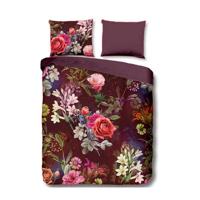 Descanso Dekbedovertrek "bloemen" - Bordeaux - (240x200/220 cm) - Biologisch Katoen satijn - thumbnail