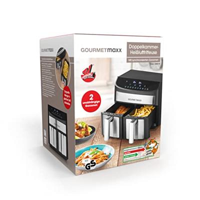 GourmetMaxx Heißluft-Fritteuse Zweikammer 7l Airfryer 2400 W Zwart/RVS