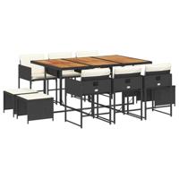 11-delige Tuinset met kussens poly rattan zwart - thumbnail