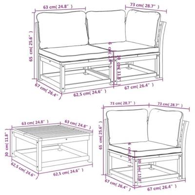 6-delige Loungeset met kussens massief acaciahout