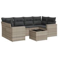 7-delige Loungeset met kussens poly rattan lichtgrijs - thumbnail