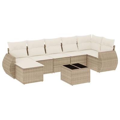 8-delige Loungeset met kussens poly rattan beige