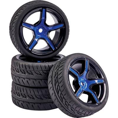 Carson Modellsport 1:10 Straatmodel Complete wielen Wegprofiel 5-spaaks Blauw-zwart 4 stuk(s)
