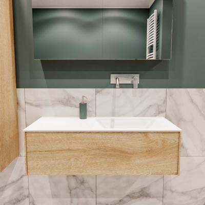 Mondiaz Lush Cloud badmeubel Washed oak 100 cm 1 lade solid surface enkele spoelbak rechts zonder kraangat