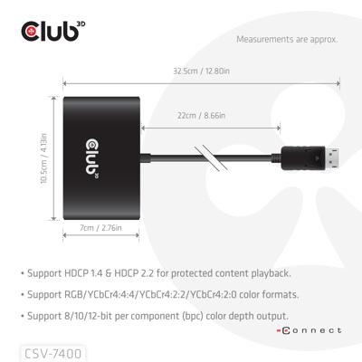 Club 3D displayport quad monitor hub mst 4x 4k30hz displayport splitter (zwart)