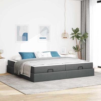 Bedframe met opslag Donkergrijs 200 x 200 cm Stof