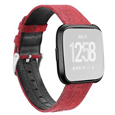 Fitbit Versa 1 / 2 & Lite Canvas denim nylon bandje - Rood Fitbit Versa 1 / 2 & Lite Canvas denim nylon bandje - Rood