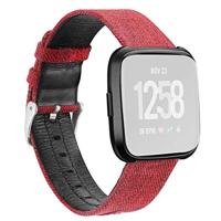 Fitbit Versa 1 / 2 & Lite Canvas denim nylon bandje - Rood - thumbnail