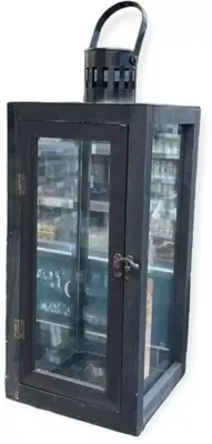 Lantaarn zwart hout/metaal, 18x18x45 cm Buitengewoon de Boet - Buitengewoon de boet