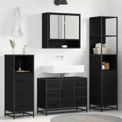 Badkamermeubelset met lade 4 pcs Zwart eiken 80 x 33 x 60 cm