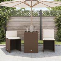 3-delige Bistroset met kussens poly rattan bruin - thumbnail