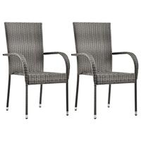 Tuinstoelen stapelbaar 2 st poly rattan grijs - thumbnail
