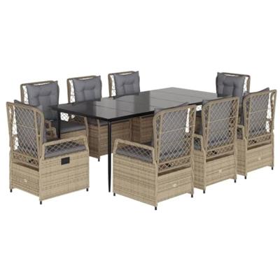 9-delige Tuinset met kussens poly rattan beige