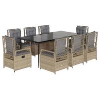 9-delige Tuinset met kussens poly rattan beige - thumbnail