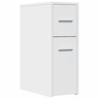 Badkamerkast smal met wielen bewerkt hout wit - thumbnail