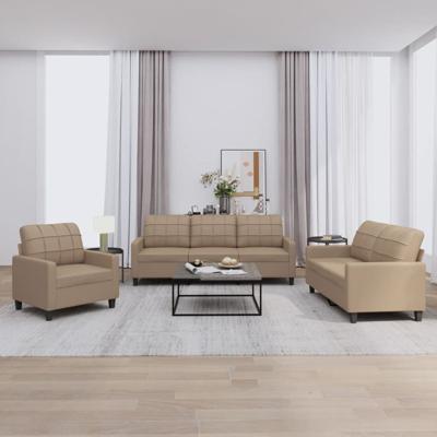 3-delige Loungeset met kussens kunstleer cappuccino - thumbnail