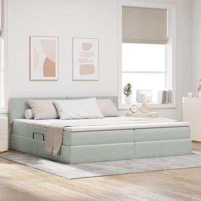 Bed met LED -striplichten Lichtgrijs 200 x 200 cm Fluweel