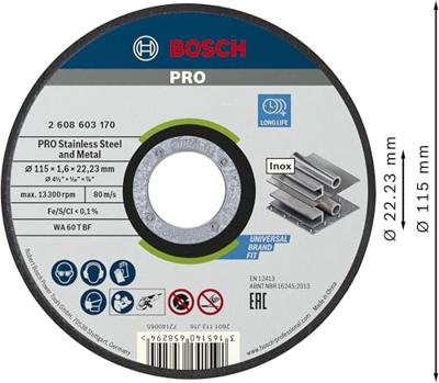 Bosch Accessoires Doorslijpschijf recht Standard for Inox WA 60 T BF, 115 mm, 22,23 mm, 1,6 mm 1 stuks - 2608603170