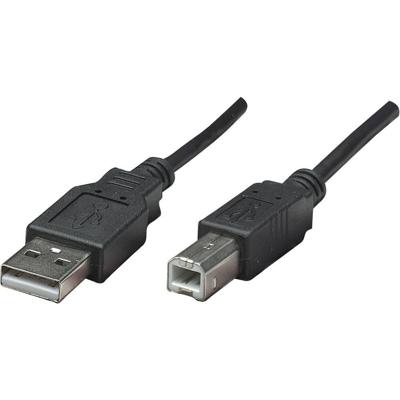 Manhattan 374507 USB-kabel USB 2.0 USB-A stekker, USB-B stekker 0.50 m Zwart Folie afscherming, UL gecertificeerd, Vergulde steekcontacten