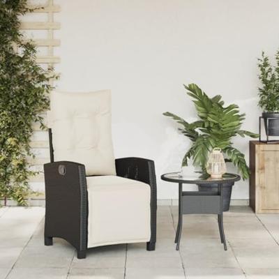 Tuinstoel verstelbaar met voetensteun poly rattan zwart - thumbnail