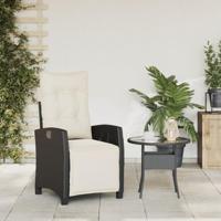 Tuinstoel verstelbaar met voetensteun poly rattan zwart - thumbnail