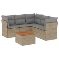 6-delige Loungeset met kussens poly rattan beige - thumbnail