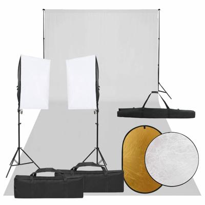 Fotostudioset met verlichtingsset, achtergrond en reflector