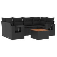 7-delige Loungeset met kussens poly rattan zwart - thumbnail