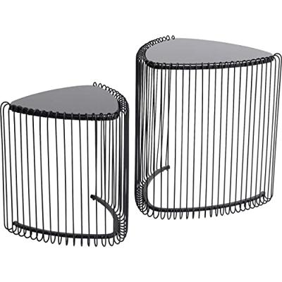 Kare Design Wire Bijzettafel Triangle - Set Van 2 - Zwart Met Glas