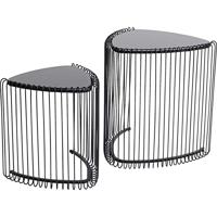 Kare Design Wire Bijzettafel Triangle - Set Van 2 - Zwart Met Glas - thumbnail