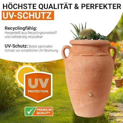 Garantia Amphore regenton met bloembak 600 liter terra - thumbnail