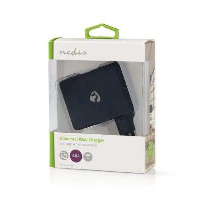 Wandoplader | 4,8 A | 4 uitgangen | USB-A | Zwart