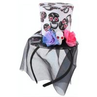 Arti Casa Haarband Hoed Schedels Met Sluier 22 Cm Wit - thumbnail