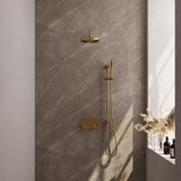 Brauer Gold Edition Thermostatische Regendoucheset Inbouw - Hoofddouche 20 cm - Gebogen Wandarm - Met Drukknoppen - Handdouche Staaf - Doucheslang - Geintegreerde Glijstang - Geborsteld Goud - thumbnail