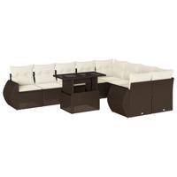 10-delige Loungeset met kussens poly rattan bruin - thumbnail