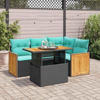 5-delige Loungeset met kussens poly rattan acacia zwart - thumbnail
