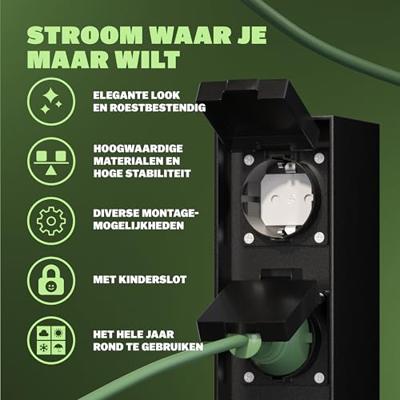 Tuinstopcontact zwart 2-polige stekker 23x7x7cm