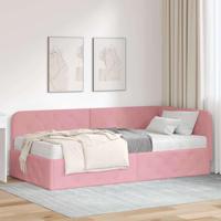 Hoekbedframe met matras met hoofdeinde Roze 90 x 190 cm Fluweel - thumbnail