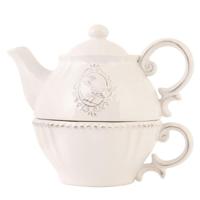 Tea for One Set Wit Keramiek met Vogel - 400 ml - thumbnail
