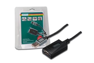 DIGITUS Actieve USB 2.0 verlengkabel - Repeater kabel - USB A male naar USB A female - 5 m - 480 Mbit/s - Plug & Play - Voeding via USB - Zwart