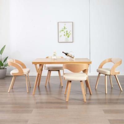 Eetkamerstoelen 4 st gebogen hout en kunstleer crèmekleurig