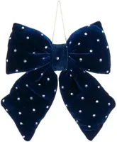 Mica Decorations fluwelen kerst ornament strik 17cm blauw - thumbnail