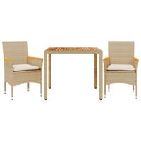 3-delige Tuinset met kussens poly rattan en acaciahout beige - thumbnail