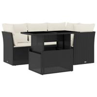 5-delige Loungeset met kussens poly rattan zwart - thumbnail