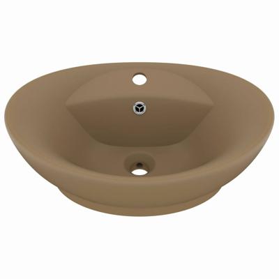 VidaXL Wastafel met overloop ovaal 58,5x39 cm keramiek matcrème